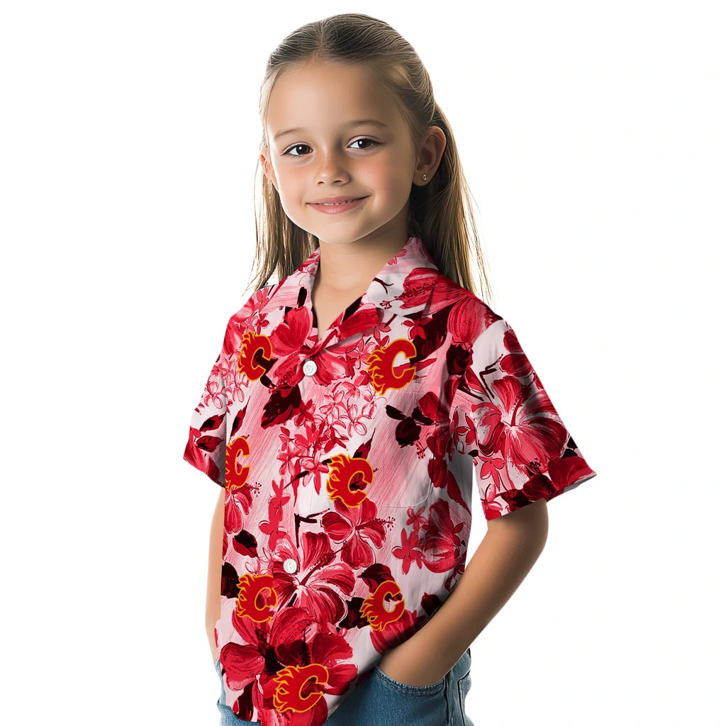 Calgary Flames Hawaiian Shirt - Hibiscus Arrangement - Moonbestprint