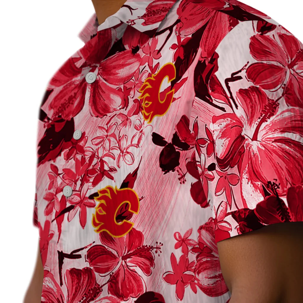 Calgary Flames Hawaiian Shirt - Hibiscus Arrangement - Moonbestprint