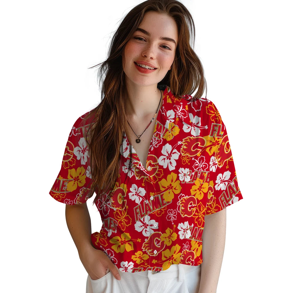 Calgary Flames Hibiscus Bloom Hawaiian Shirt – Moonbestprint
