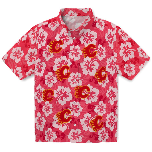 Calgary Flames Hawaiian Shirt - Hibiscus Cluster - Moonbestprint