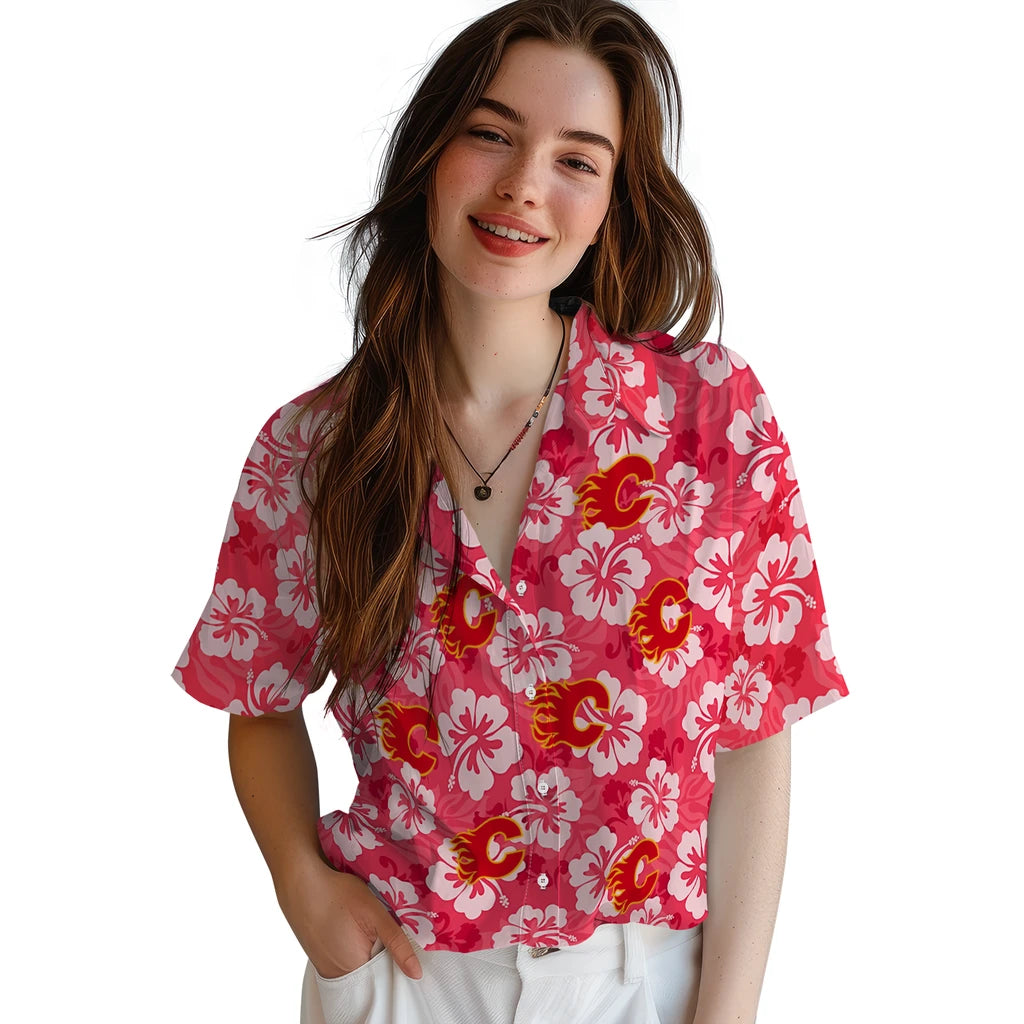 Calgary Flames Hawaiian Shirt - Hibiscus Cluster – Moonbestprint