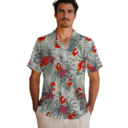 Calgary Flames Hawaiian Shirt - Hibiscus Designs | Moonbestprint