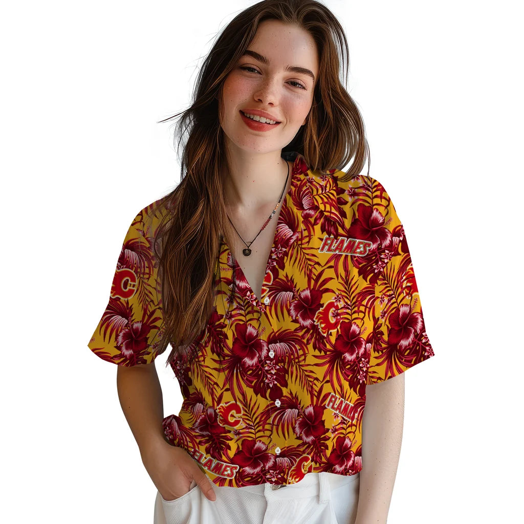 Calgary Flames Hawaiian Shirt - Hibiscus Exotic – Moonbestprint