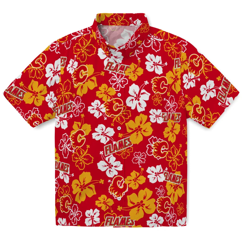 Calgary Flames Hawaiian Shirt - Hibiscus Flower Design – Moonbestprint