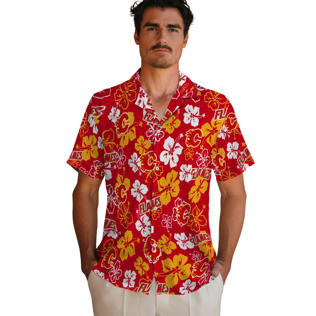 Calgary Flames Hawaiian Shirt - Hibiscus Flower Design – Moonbestprint