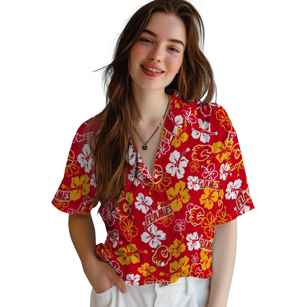 Calgary Flames Hawaiian Shirt - Hibiscus Flower Design – Moonbestprint