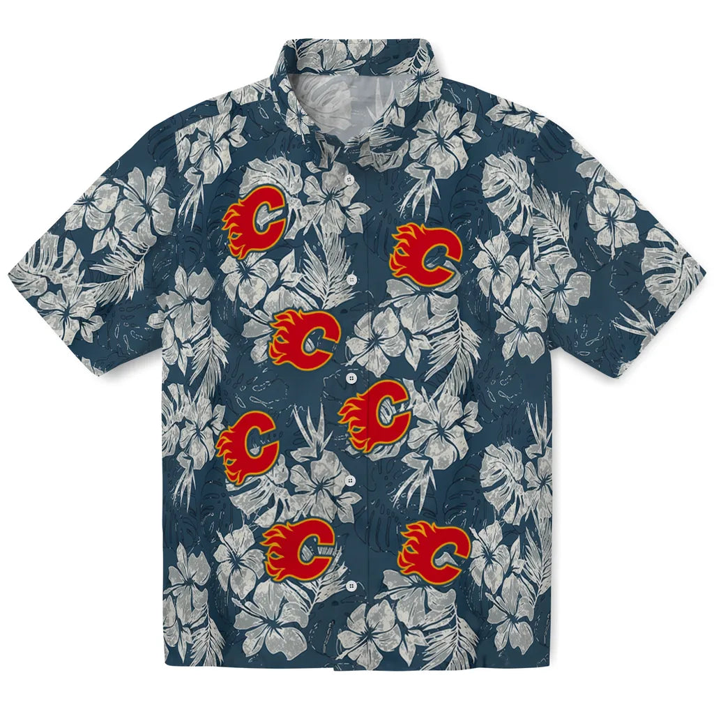 Calgary Flames Hawaiian Shirt - Hibiscus Flowers - Moonbestprint