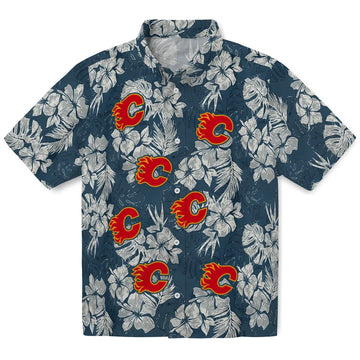 Calgary Flames Hawaiian Shirt - Hibiscus Flowers - Moonbestprint