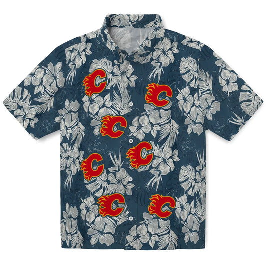 Calgary Flames Hawaiian Shirt - Hibiscus Flowers - Moonbestprint