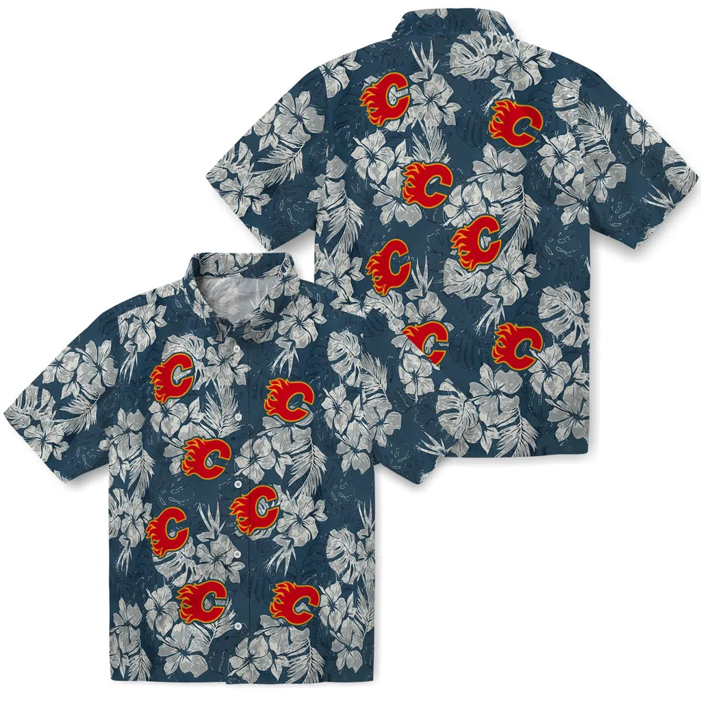 Calgary Flames Hawaiian Shirt - Hibiscus Flowers - Moonbestprint