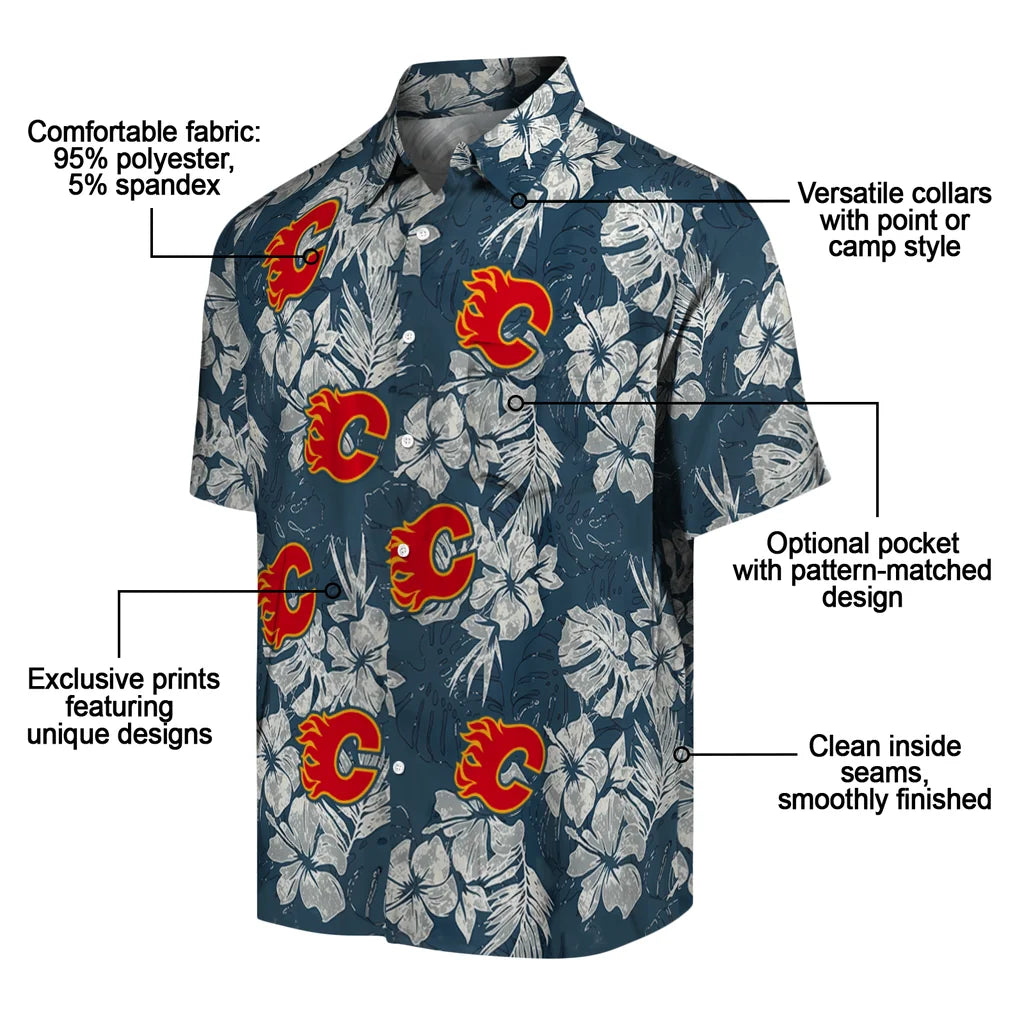 Calgary Flames Hawaiian Shirt - Hibiscus Flowers - Moonbestprint