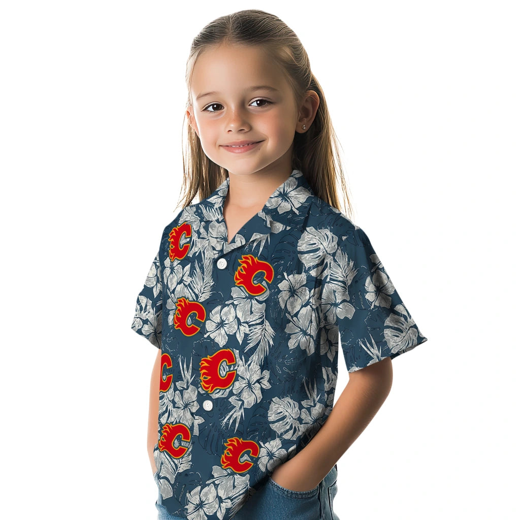 Calgary Flames Hawaiian Shirt - Hibiscus Flowers - Moonbestprint