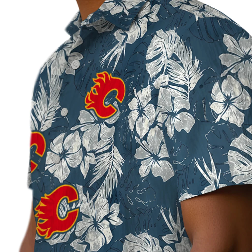 Calgary Flames Hawaiian Shirt - Hibiscus Flowers - Moonbestprint