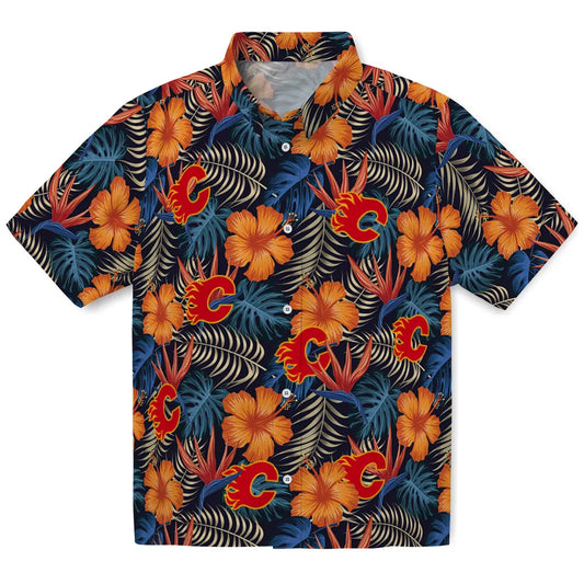 Calgary Flames Hawaiian Shirt - Hibiscus Foliage | Moonbestprint
