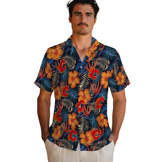 Calgary Flames Hawaiian Shirt - Hibiscus Foliage – Moonbestprint