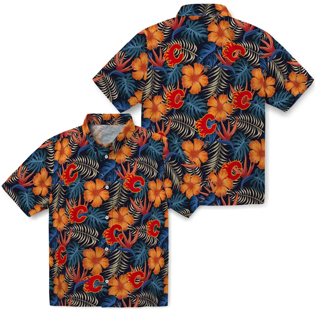 Calgary Flames Hawaiian Shirt - Hibiscus Foliage – Moonbestprint