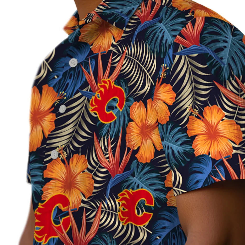Calgary Flames Hawaiian Shirt - Hibiscus Foliage – Moonbestprint