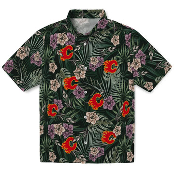 Calgary Flames Hawaiian Shirt - Hibiscus Leaves Pattern – Moonbestprint