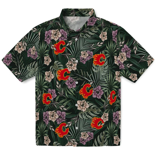 Calgary Flames Hawaiian Shirt - Hibiscus Leaves Pattern – Moonbestprint