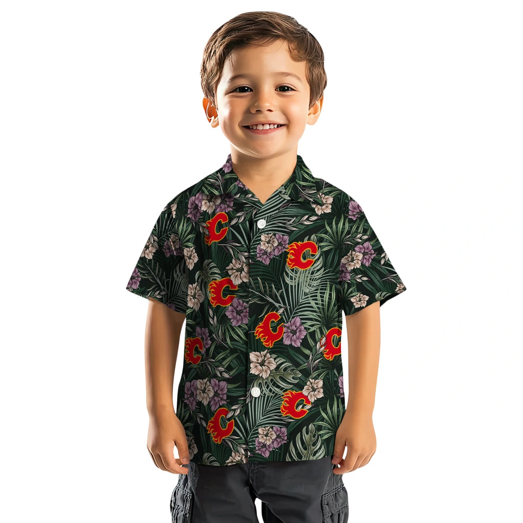 Calgary Flames Hawaiian Shirt - Hibiscus Leaves Pattern – Moonbestprint