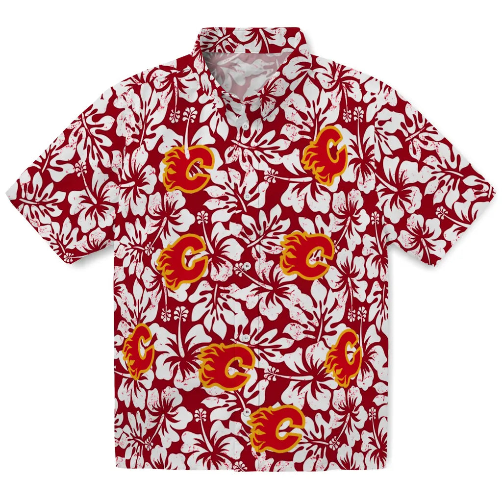 Calgary Flames Hawaiian Shirt - Hibiscus Motif - Moonbestprint