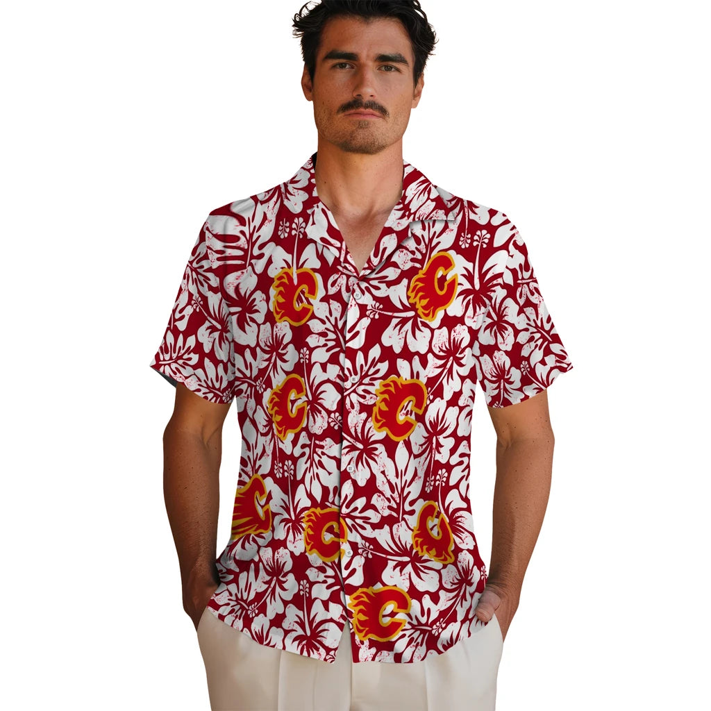 Calgary Flames Hawaiian Shirt - Hibiscus Motif - Moonbestprint