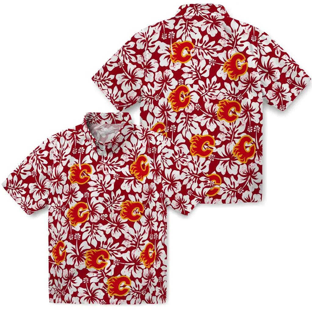 Calgary Flames Hawaiian Shirt - Hibiscus Motif - Moonbestprint