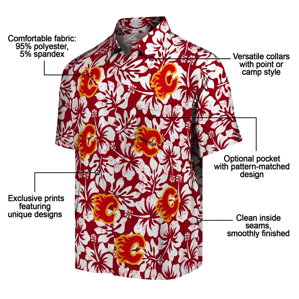 Calgary Flames Hawaiian Shirt - Hibiscus Motif - Moonbestprint