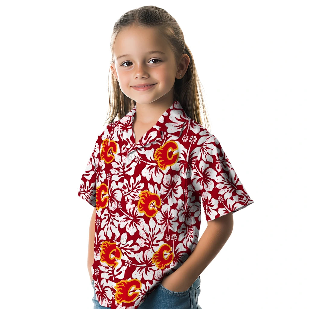Calgary Flames Hawaiian Shirt - Hibiscus Motif - Moonbestprint