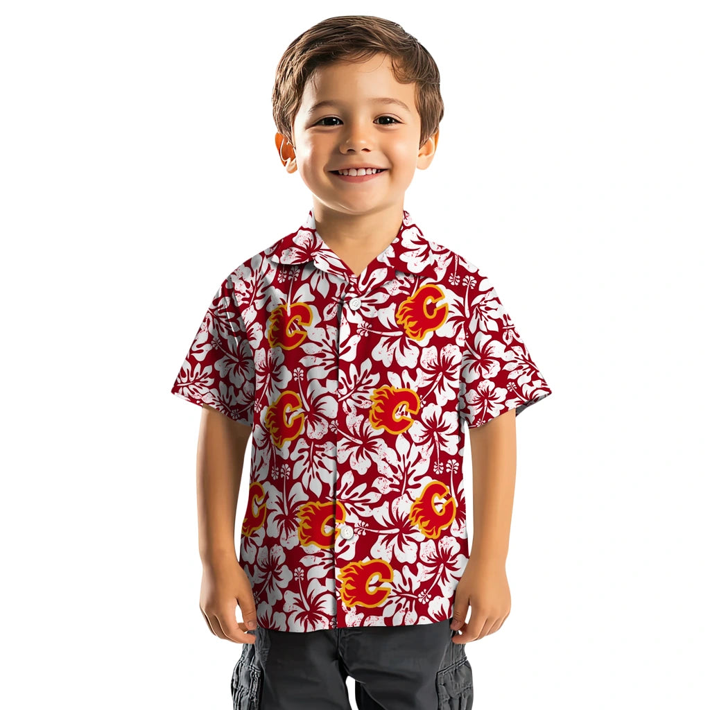 Calgary Flames Hawaiian Shirt - Hibiscus Motif - Moonbestprint