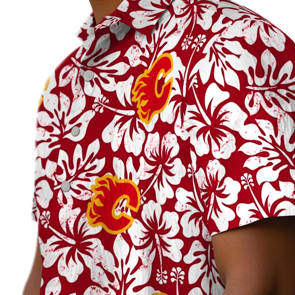 Calgary Flames Hawaiian Shirt - Hibiscus Motif - Moonbestprint