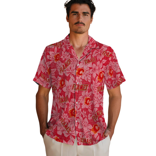Calgary Flames Hawaiian Shirt - Hibiscus Oasis | Moonbestprint