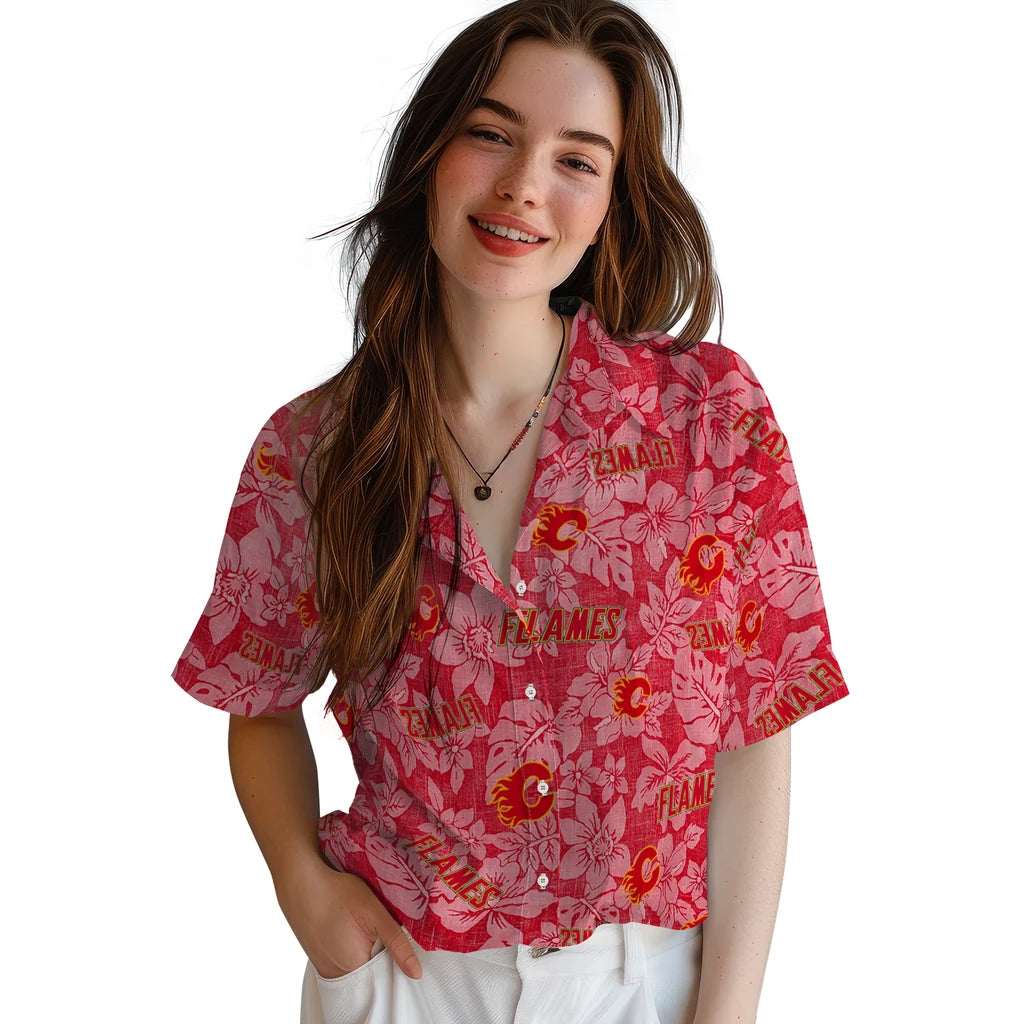 Calgary Flames Hawaiian Shirt - Hibiscus Oasis – Moonbestprint