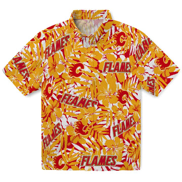 Calgary Flames Hawaiian Shirt - Hibiscus Overlay – Moonbestprint