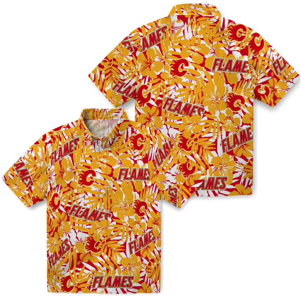 Calgary Flames Hawaiian Shirt - Hibiscus Overlay – Moonbestprint