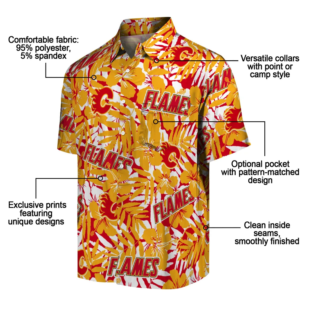 Calgary Flames Hawaiian Shirt - Hibiscus Overlay – Moonbestprint