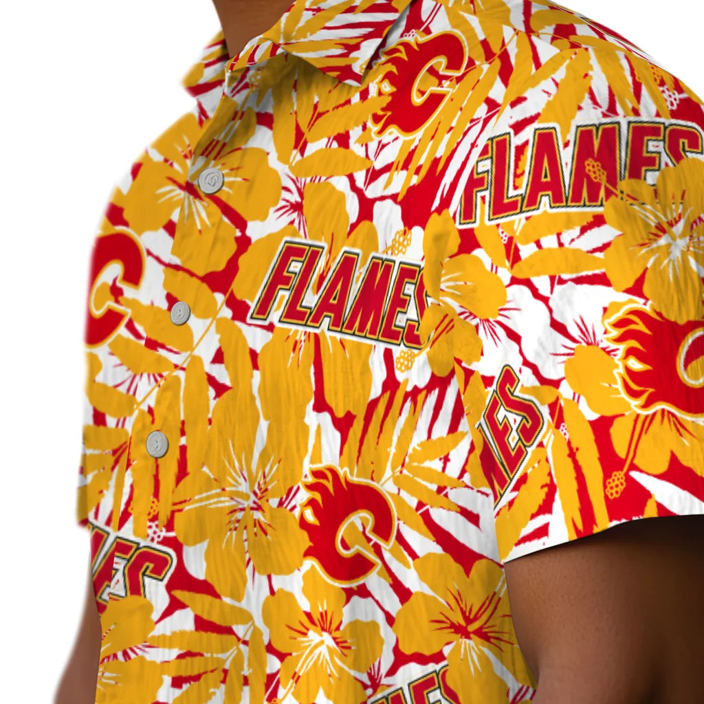 Calgary Flames Hawaiian Shirt - Hibiscus Overlay – Moonbestprint