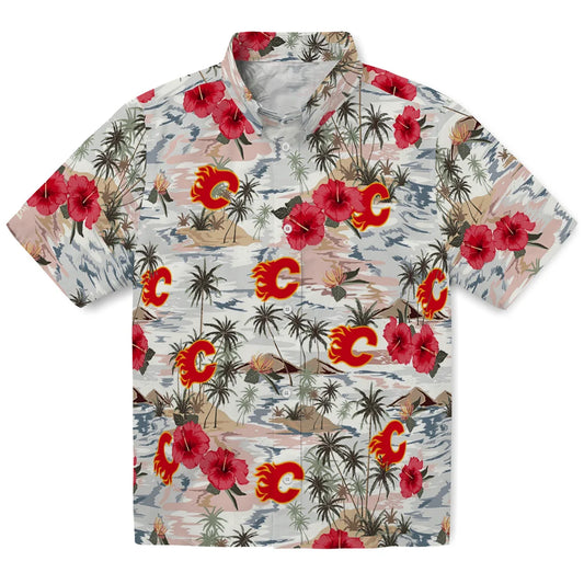Calgary Flames Hawaiian Shirt - Hibiscus Seaside - Moonbestprint