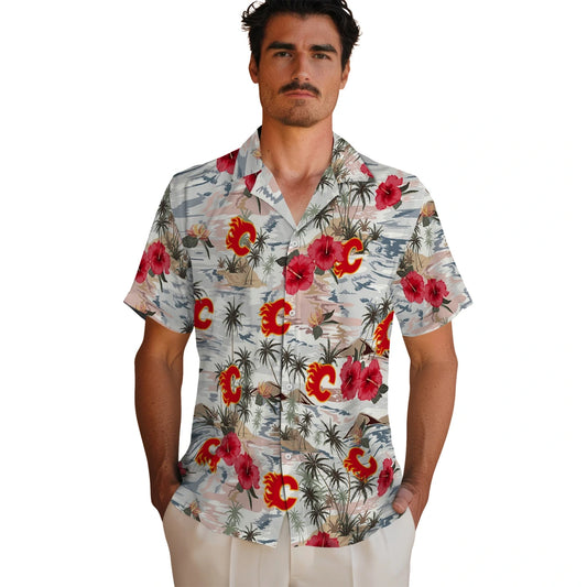 Calgary Flames Hawaiian Shirt - Hibiscus Seaside – Moonbestprint