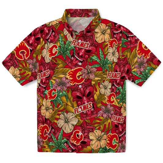 Calgary Flames Hawaiian Shirt - Hibiscus Tiki Jungle | Moonbestprint