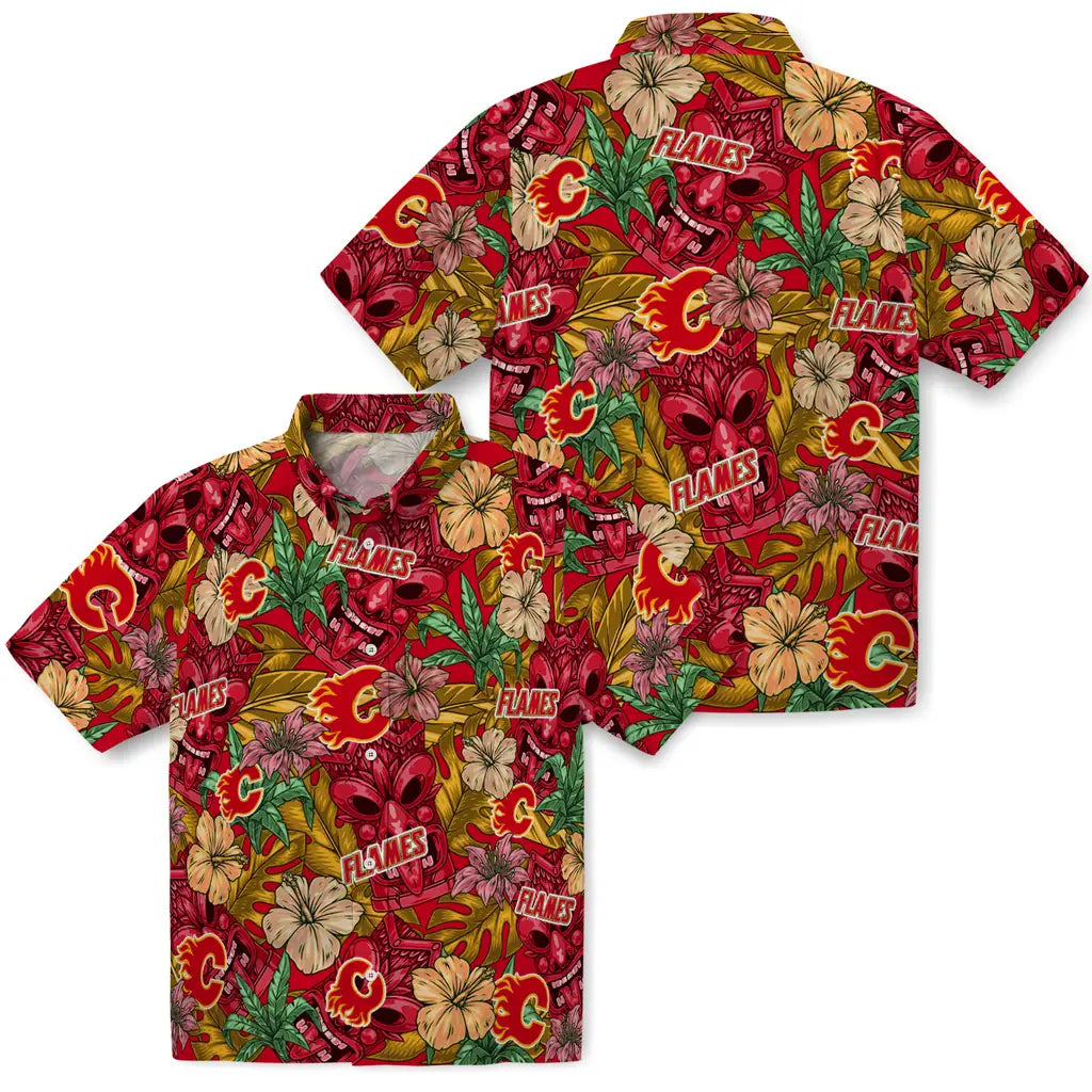 Calgary Flames Hawaiian Shirt - Hibiscus Tiki Jungle – Moonbestprint