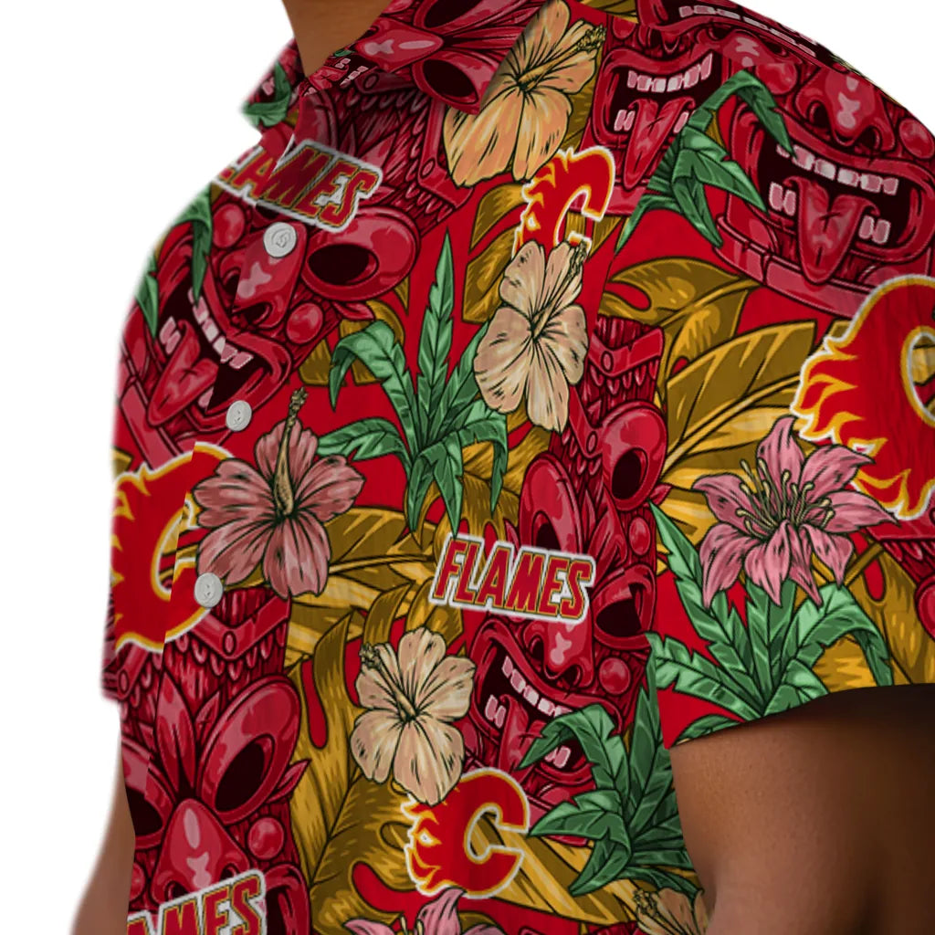 Calgary Flames Hawaiian Shirt - Hibiscus Tiki Jungle – Moonbestprint