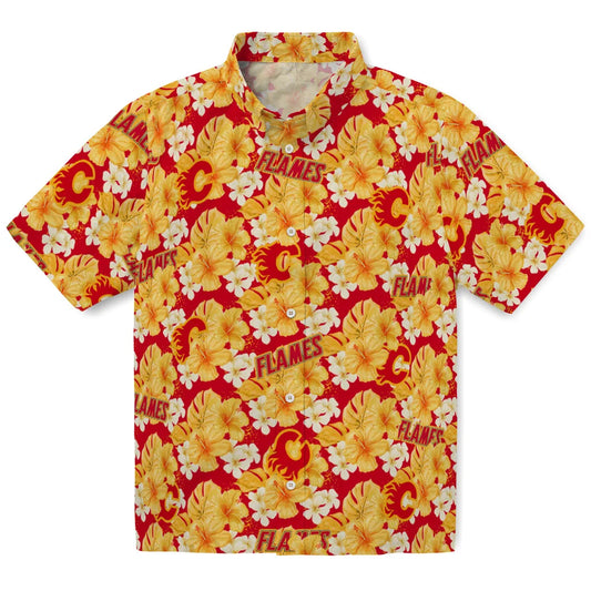 Calgary Flames Hawaiian Shirt - Hibiscus Tropics | Moonbestprint