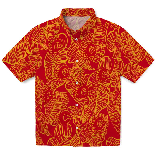 Calgary Flames Hawaiian Shirt - Leaf Outline - Moonbestprint