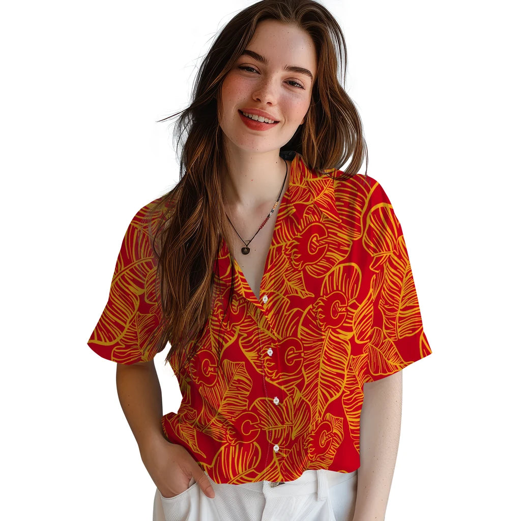 Calgary Flames Hawaiian Shirt - Leaf Outline – Moonbestprint