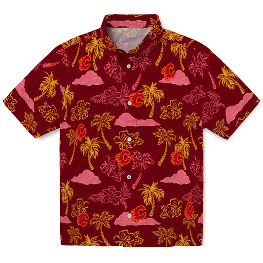 Calgary Flames Hawaiian Shirt - Palm And Clouds | Moonbestprint