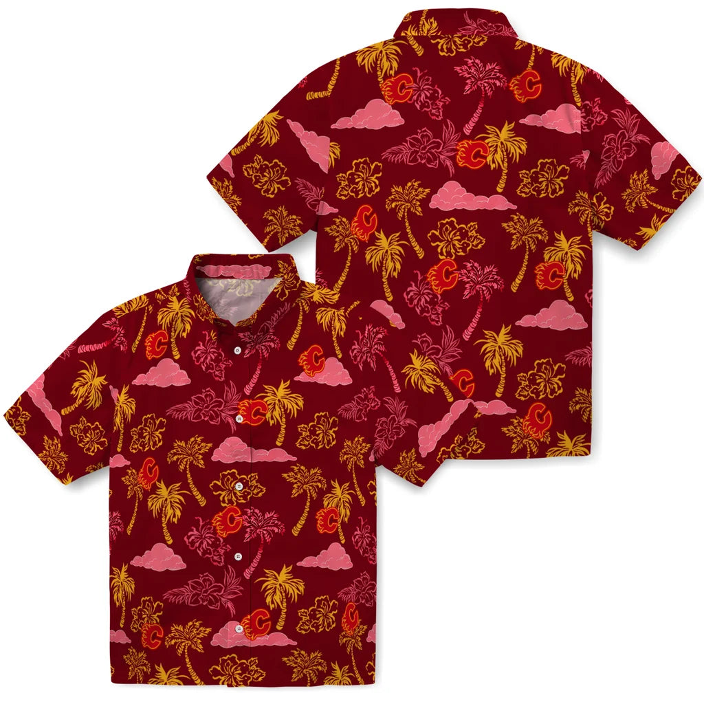 Calgary Flames Hawaiian Shirt - Palm And Clouds – Moonbestprint