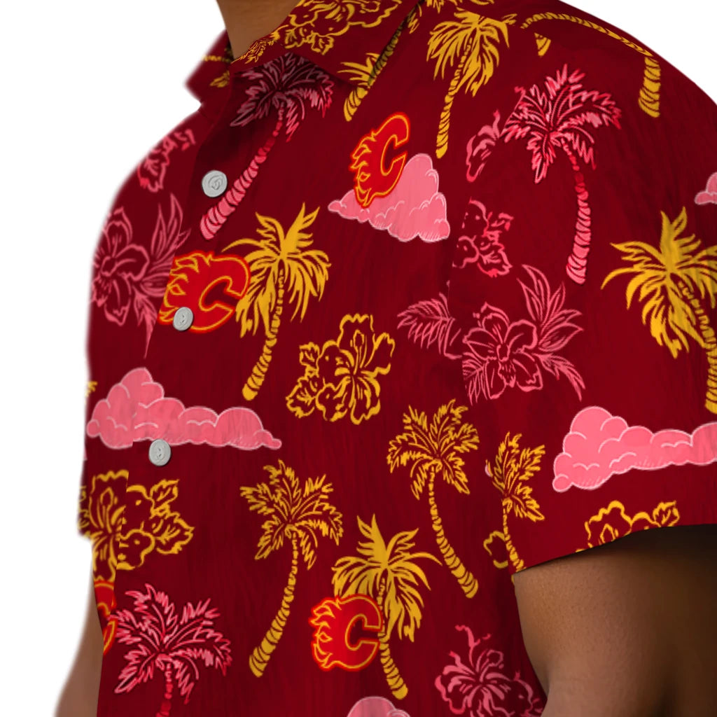 Calgary Flames Hawaiian Shirt - Palm And Clouds – Moonbestprint