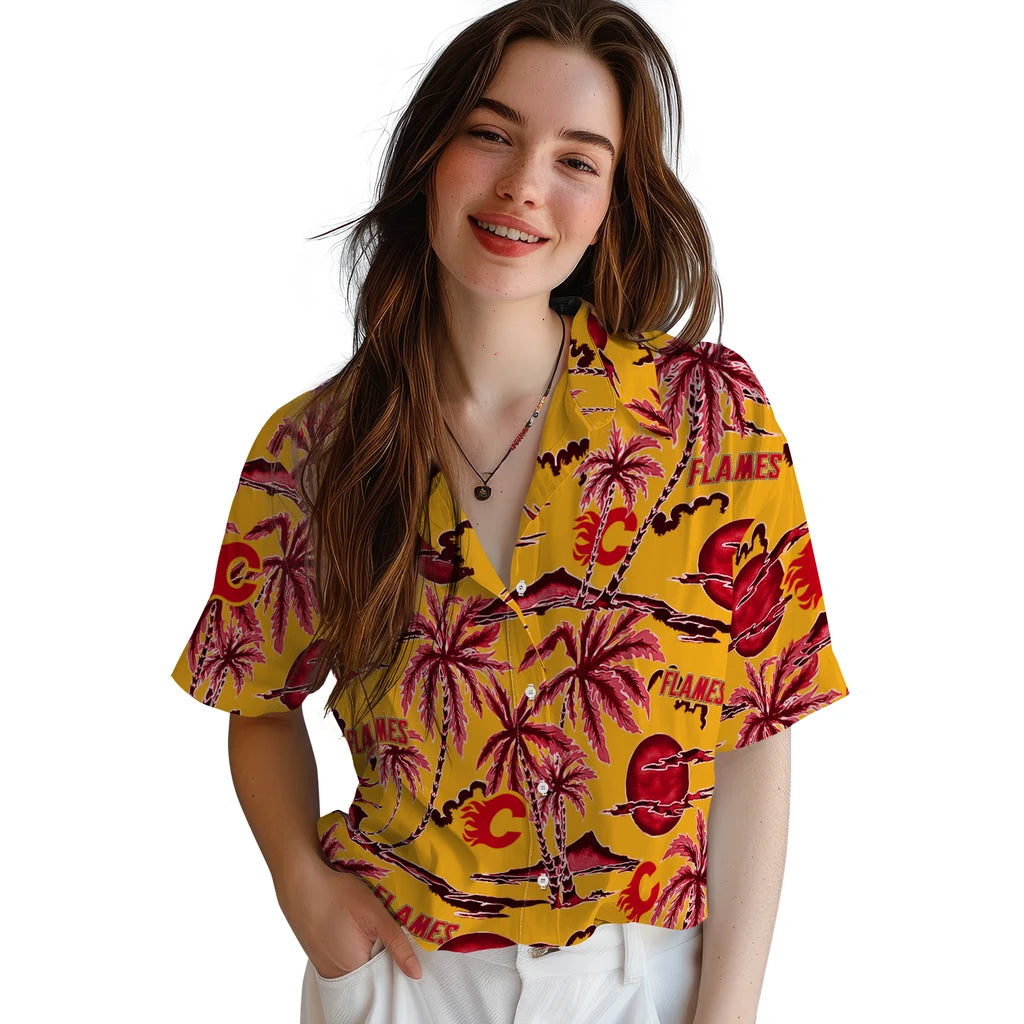 Calgary Flames Hawaiian Shirt - Palm Sunset – Moonbestprint