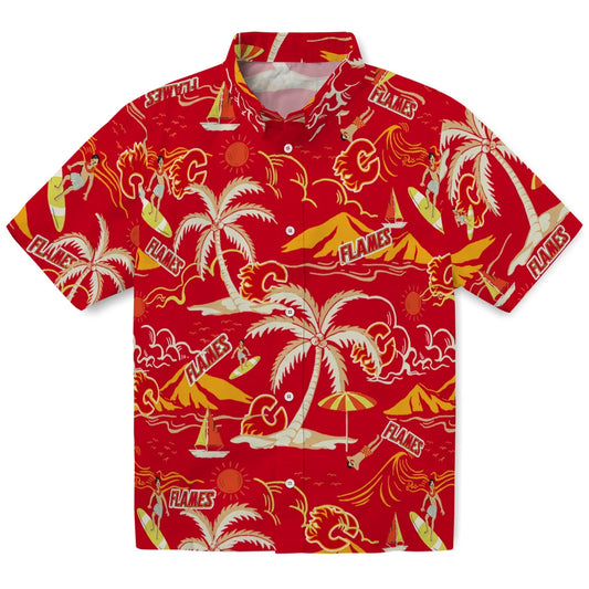 Calgary Flames Hawaiian Shirt - Palm Tree Island | Moonbestprint